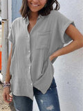 themeisles Casual Cotton Linen Shirt Short Sleeve Vintage Tops