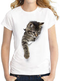 themeisles White T-shirt Cat Print Short Sleeve Loose Ladies Top S M L XL 2XL 3XL 4XL