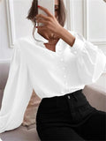 themeisles Women's Shirt Spring and Summer New Elegant Solid Color Lapel Long-sleeved Single-row Button Loose Urban Style Female Blouse