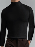 themeisles Men's Fall and Winter High Neck Long-sleeved T-shirt Men's Bottoming Shirt Men's Solid Color Tops