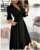 themeisles Spring/summer Fashion Long-sleeved V-neck Print Hip Dress Women's Wear