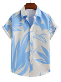 themeisles Men's Summer Shirt Casual Printed Short-sleeved Lapel Shirt