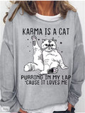 themeisles Women's Sweatshirt Pullover KARMA IS A CAT Printed Garden Neck Printed Sweatshirt