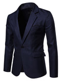 themeisles Men's Blazer Sport Jacket Sport Coat Breathable Work Business Daily Single Breasted One-button Turndown Business Elegant Smart Casual Jacket Outerwear Solid Color Pocket Dark Grey Black Blue