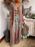 themeisles Women's Long Dress Maxi Dress Casual Dress T Shirt Dress Tee Dress Boho Dress Floral Fashion Bohemian Outdoor Daily Vacation Print Short Sleeve V Neck Dress Loose Fit Sky Blue Khaki Spring Summer