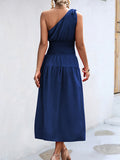 themeisles Solid Color Sleeveless One-shoulder Midi Dresses