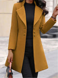 themeisles Women's Coat Formal Office Daily Fall Winter Long Coat Windproof Warm Basic Simple Elegant & Luxurious Jacket Long Sleeve Solid Color Oversize Yellow Black