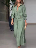 themeisles Solid Color Long Sleeves Lapel Collar Maxi Dresses