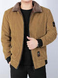 themeisles Men's Corduroy Cotton-padded Jacket Loose Large Size Cotton Jacket in The Middle-aged and Elderly Casual Warm Cotton Coat Jacket