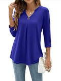 themeisles Women's Blouse Shirt Tunic Green Blue Purple Plain Flowing tunic 3/4 Length Sleeve Daily Weekend Streetwear Casual V Neck Regular