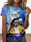 themeisles 3D Clothing Three-dimensional Cat Cartoon Women's T-shirt Printed Short-sleeved