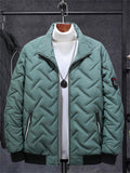 themeisles Men's Puffer Jacket Winter Jacket Quilted Jacket Winter Coat Windproof Warm Casual Daily Wear Stripes and Plaid Outerwear Clothing Apparel Casual Daily Trendy Black Light Green Gray