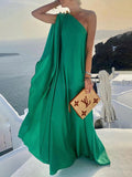 themeisles Simple Asymmetric Solid Color One-Shoulder Maxi Dresses