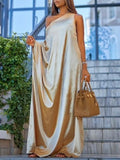 themeisles Casual Loose Asymmetric Solid Color One-Shoulder Maxi Dresses