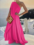 themeisles Simple Asymmetric Solid Color One-Shoulder Maxi Dresses