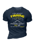 themeisles Fish Rod Fishing Print Loose Men's T-shirt