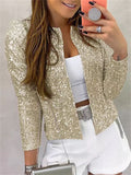 themeisles Fashion Color Blocking Sequins Short Casual Coat