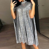 themeisles Women's Party Dress Sequin Dress Short Mini Dress Silver Gold Sleeveless Pure Color Sequins Split Spring Fall Crew Neck Party Stylish Elegant Party