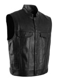 themeisles Men's Casual Solid Color Vest Biker Stand-up Collar Single-breasted Sleeveless Multi-pocket Leather Vest Fleet Punk Shoulders