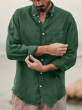 themeisles Men's Linen Shirt Shirt Summer Shirt Beach Shirt Black Brown Green Long Sleeve Solid Color Turndown Spring & Fall Outdoor Street Clothing Apparel Button-Down