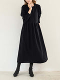 themeisles Casual Loose Long Sleeves Solid Color Round-Neck Midi Dresses