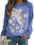 themeisles Ladies 3d Printed Cat Cartoon New Women's Round Neck Plus Size Sweatshirt