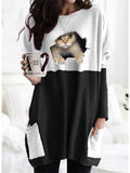 themeisles Women's Long Sleeve Dress 3D Print Cute Cat Women's Black Gray S M L XL 2XL 3XL 4XL 5XL