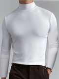 themeisles Men's Fall and Winter High Neck Long-sleeved T-shirt Men's Bottoming Shirt Men's Solid Color Tops