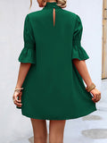 themeisles Solid Color Falbala Loose Half Sleeves Stand Collar Mini Dresses