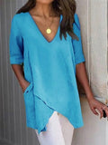 themeisles Summer Irregular Casual T-shirt New V-neck Half-sleeve Tops