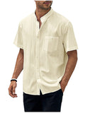 themeisles Men's Summer Short Sleeve Pocket Cotton Shirt Button Vintage Beach Casual Top