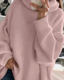 themeisles Women's Pullover Sweater Knitted Solid Color Basic Casual Long Sleeve Loose Sweater Cardigans Turtleneck Fall Winter Blushing Pink Gray White