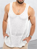 themeisles Summer Men's Solid Color Loose Sleeveless Knit Sweater Woolen Breathable Sports Vest Top