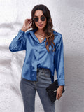 themeisles Explosive Real Shot Satin Shirt Female Satin Simulation Silk Long-sleeved Single-breasted Shirt New Straight Type Lapel Women