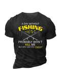 themeisles Fish Rod Fishing Print Loose Men's T-shirt