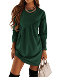 themeisles Casual Loose Long Sleeves Solid Color Round-Neck Mini Dresses