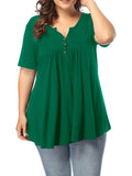 swvws Women's Plus Size Tops T shirt Tee Solid Color Button Short Sleeve Crew Neck Basic Casual Daily Weekend Polyester Spring Summer Green Black