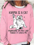 themeisles Women's Sweatshirt Pullover KARMA IS A CAT Printed Garden Neck Printed Sweatshirt