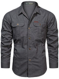 themeisles Autumn New Shirt Men's Lapel Long-sleeved Cotton Casual Solid Color Shirt in The Youth Workwear Slim Jacket