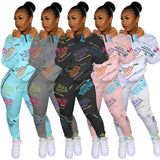 themeisles Women's Tracksuit Matching Sets Active Basic Pink Sky Blue Outdoor Sports Outdoor Casual Letter Zipper Round Neck S M L XL XXL