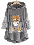 swvws Women's Plus Size Tops Fleece Hoodie Sweatshirt Animal Dog Long Sleeve Crew Neck Casual Teddy Home Daily Polyester Winter Fall Green Pink