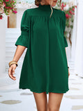 themeisles Solid Color Falbala Loose Half Sleeves Stand Collar Mini Dresses