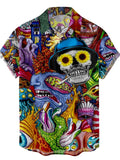 themeisles Men's Shirt Summer Hawaiian Shirt Camp Collar Shirt Graphic Shirt Aloha Shirt Skull 3D Print Short Sleeve Casual Tops Loose Beach Blue Design