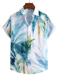 themeisles Men's Summer Shirt Casual Printed Short-sleeved Lapel Shirt