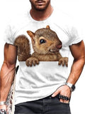 themeisles 3D Cartoon Printed Summer Short Sleeve Men's Squirrel Printed Short Sleeve T-Shirt Round Neck T-Shirt