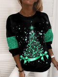 swvws Women‘s Plus Size Christmas Tops Pullover Sweatshirt Polka Dot Tree Print Long Sleeve Crew Neck Casual Holiday Festival Daily Polyester Winter Fall Green Black / Vacation / Weekend