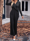 themeisles Solid Color Bowknot Long Sleeves Bodycon V-neck Maxi Dresses