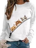 themeisles Creative 3d Printing Three Cats Cartoon Summer New Women's Round Neck Sweater